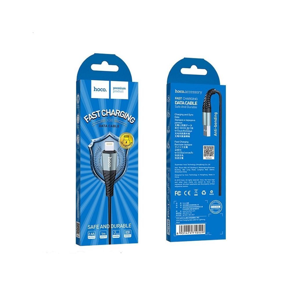 Hoco USB-A–Lightning kábel, 2,4 A, 1 m, X38, fekete