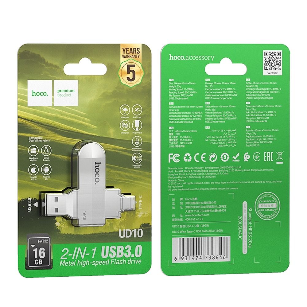 HOCO pendrive USB A + Type C UD10 16GB USB3.0