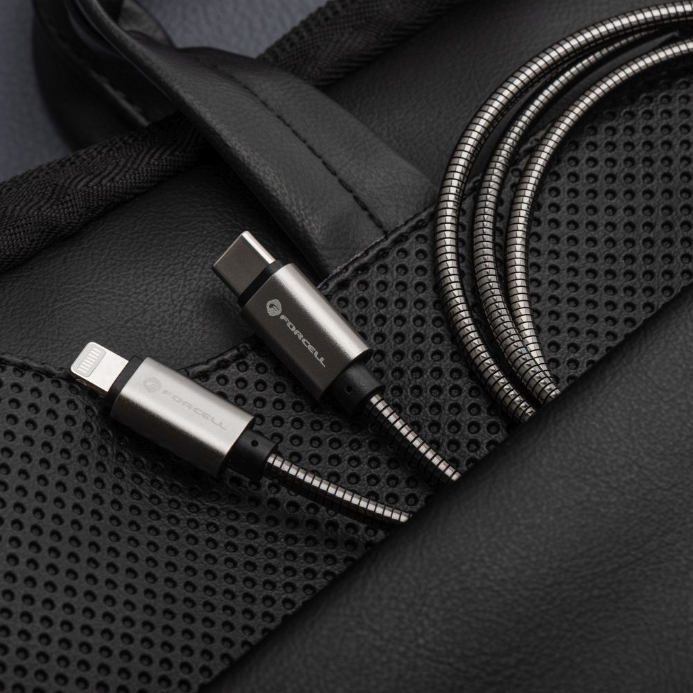 Kabel USB C do Lightning Forcell F-Energy PD 3A 27W Metal 2 m C238 srebrny