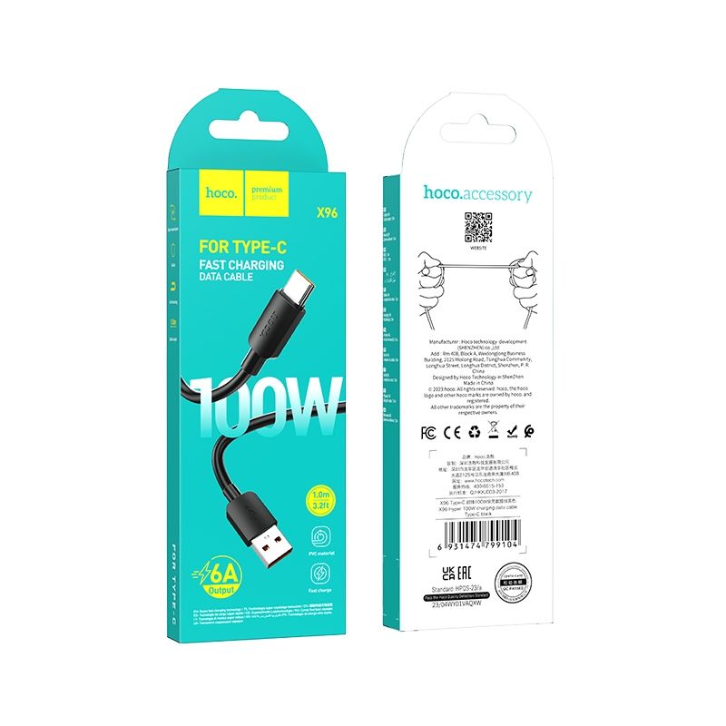 HOCO cable USB A to Type C PD 6A 100W X96 1 m black