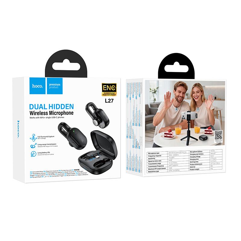 Wireless lavalier microphone USB C Hoco L27 black