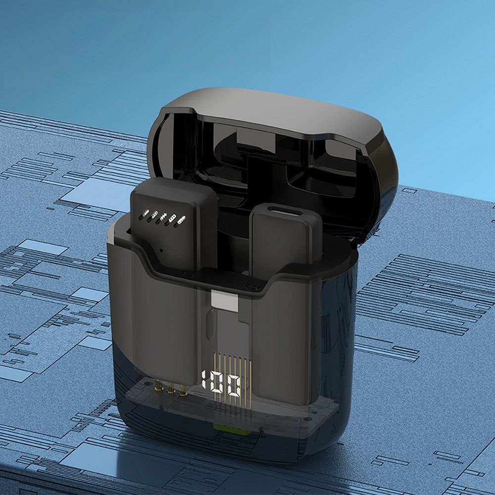 Mikrofon krawatowy bezprzewodowy Typ C z etui ładującym S11 czarny