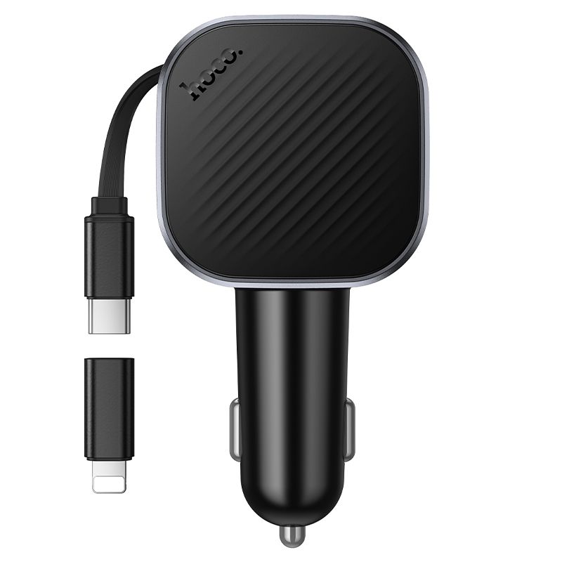 Car charger Hoco USB A + USB C PD QC3.0 45W with retractable cable USB C Z68 black