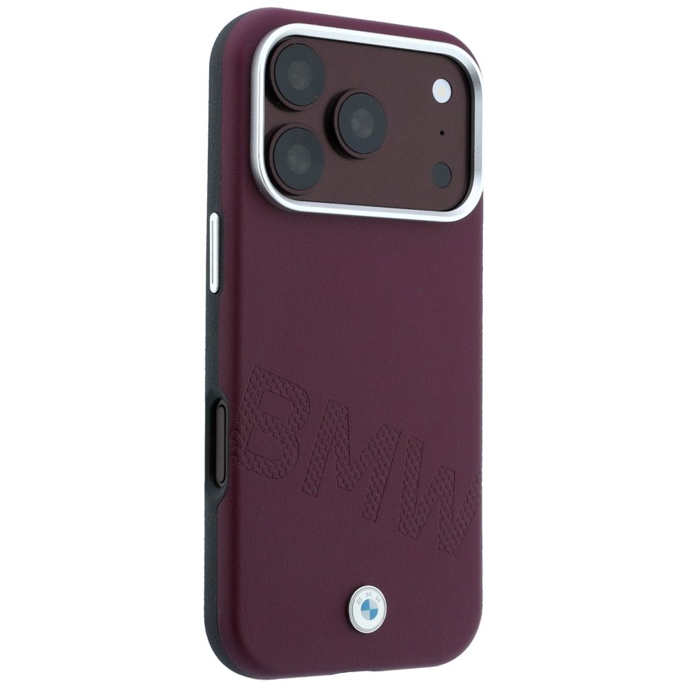 BMW case for IPHONE 18 Pro/17 Pro compatible with MagSafe (Sign Inclined Deboss Letters) burgund