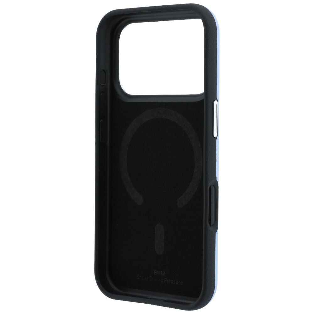 BMW case for IPHONE 18 Pro/17 Pro compatible with MagSafe (Sign Inclined Deboss Letters) blue