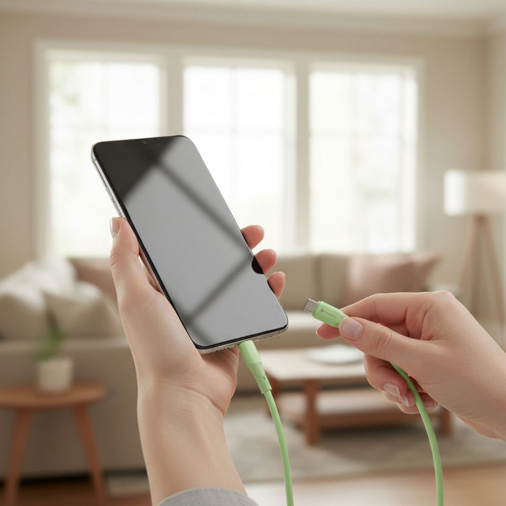 Cable USB A to USB C Forcell F-Energy QC4.0 3A 66W Silicone 1 m C342 green