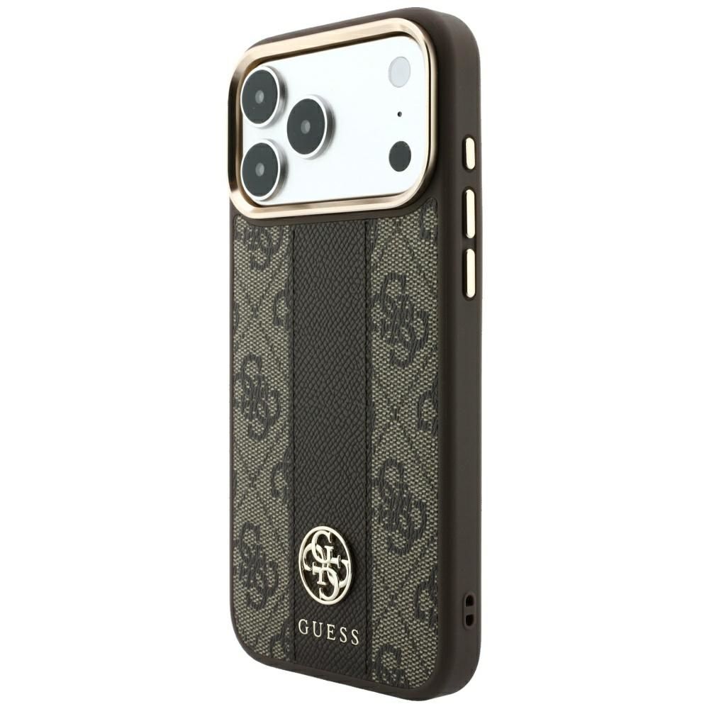 Case for IPHONE 18 Pro/17 Pro compatible with MagSafe (Stripe Round and Classic Logos 4G) brown