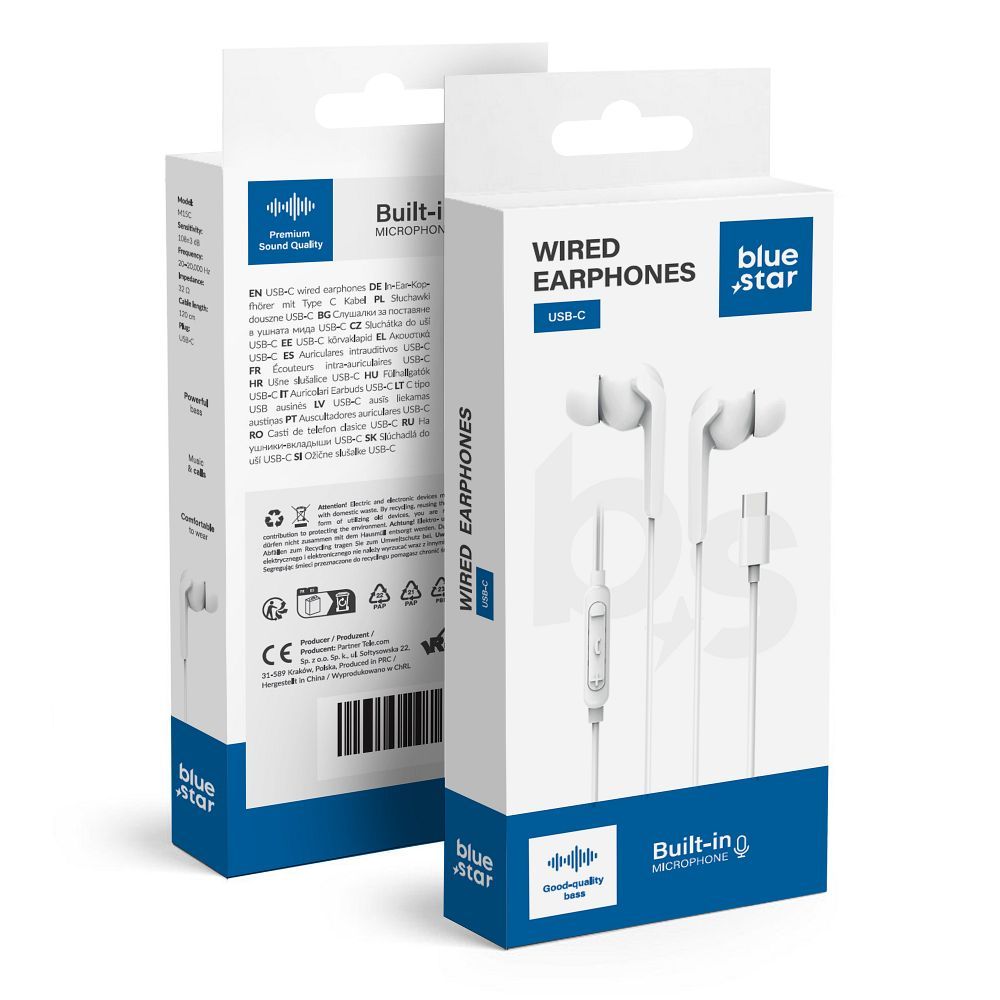 Wire earphones USB C (DAC) Blue Star M15C 1,2 m white