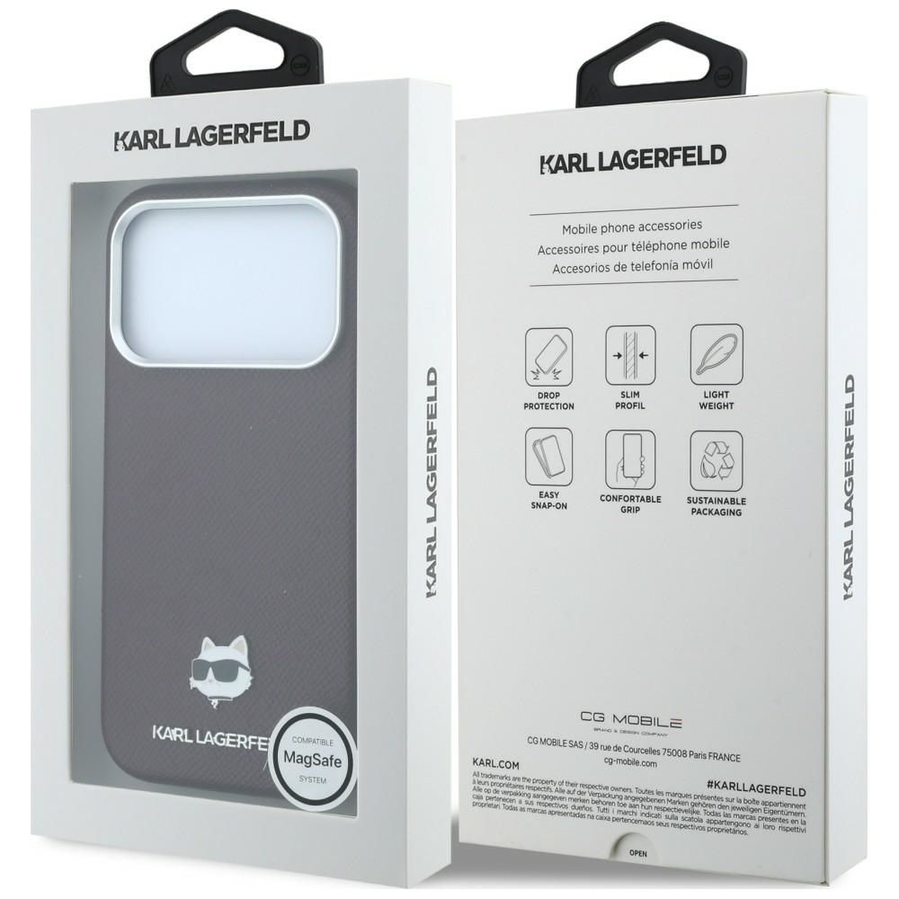 KARL LAGERFELD case for IPHONE 18 Pro/ 17 Pro compatible with MagSafe (Grained Choupette Head Metal) burgundy