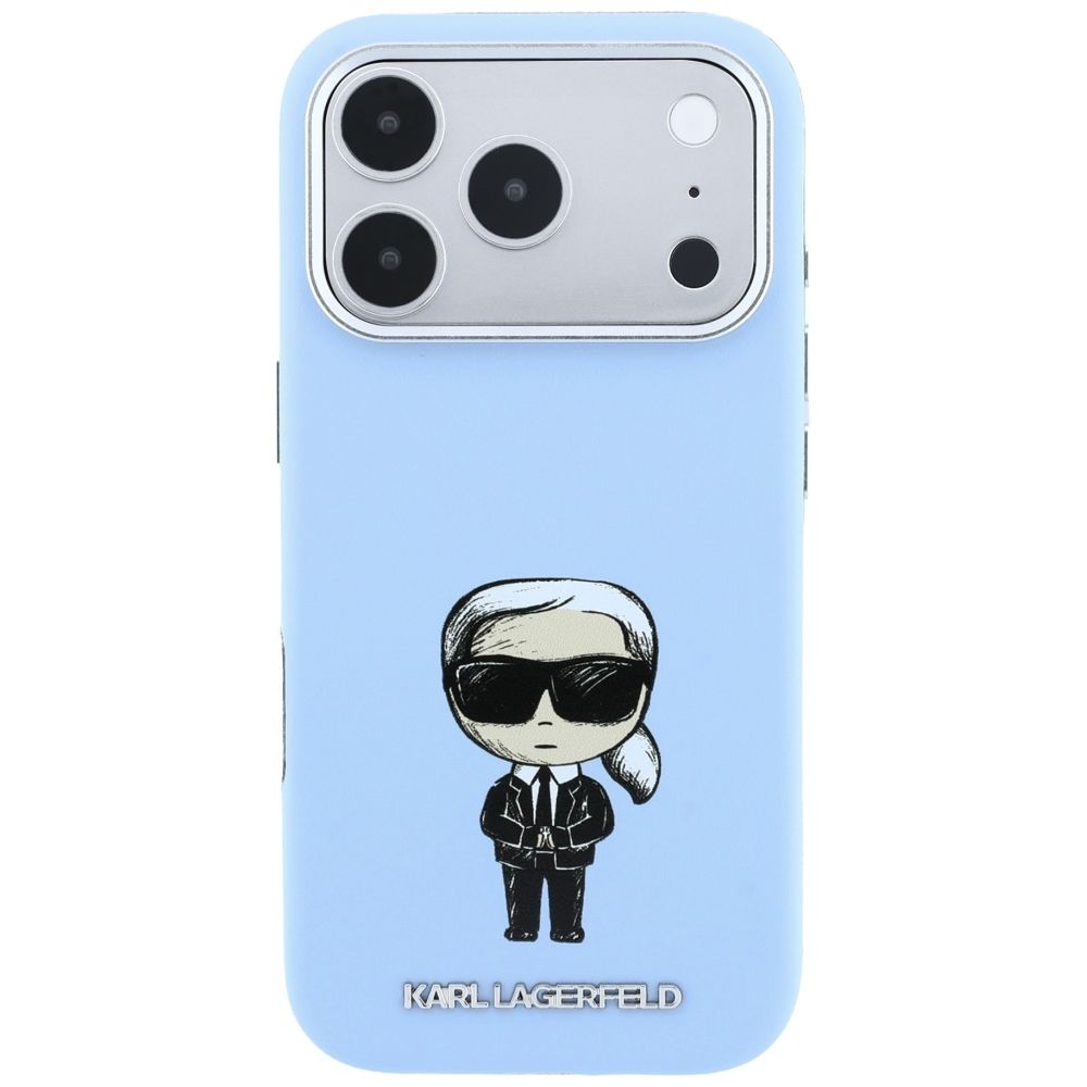 KARL LAGERFELD case for IPHONE 18 Pro/ 17 Pro compatible with MagSafe (Smooth Ikonik Sketch) light blue