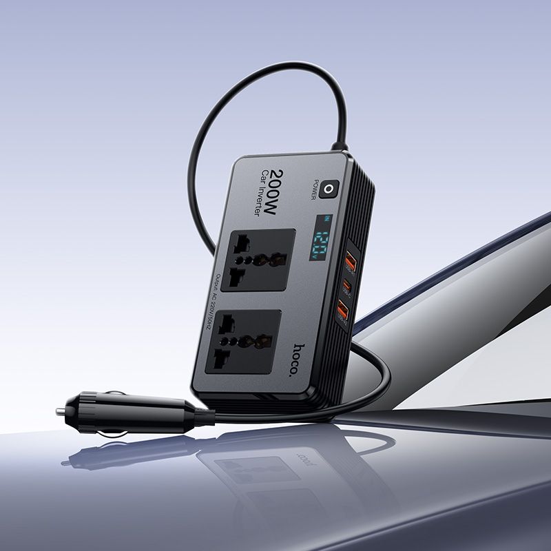 Smart dual car inverter charger Hoco 2 lighter ports max 200W PD66W/1C2A Z66 black