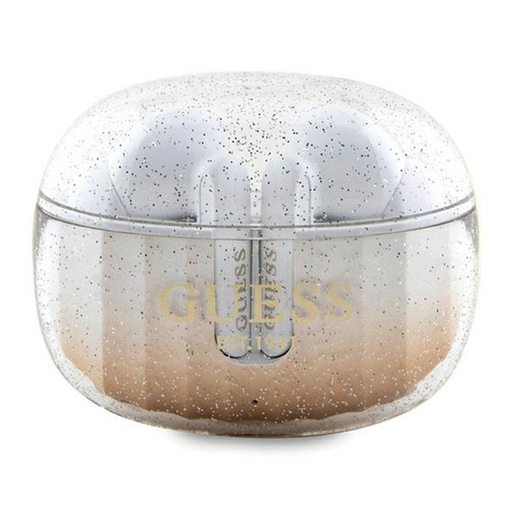 Wireless earphones Guess TWS + docking station GUTWSHDGKEED (Glitter gradient) gold