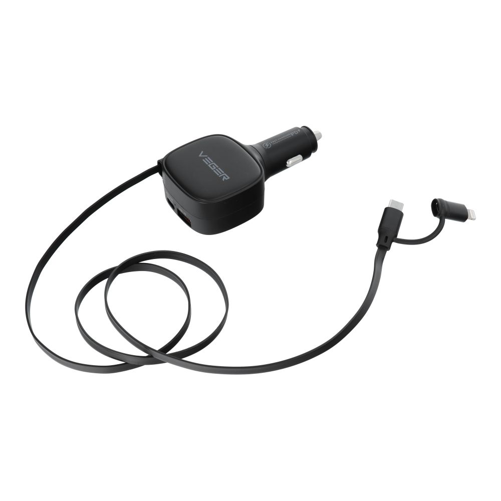 Car charger VEGER USB C + kabel USB C / Lightning QC PD 84W CC89 black