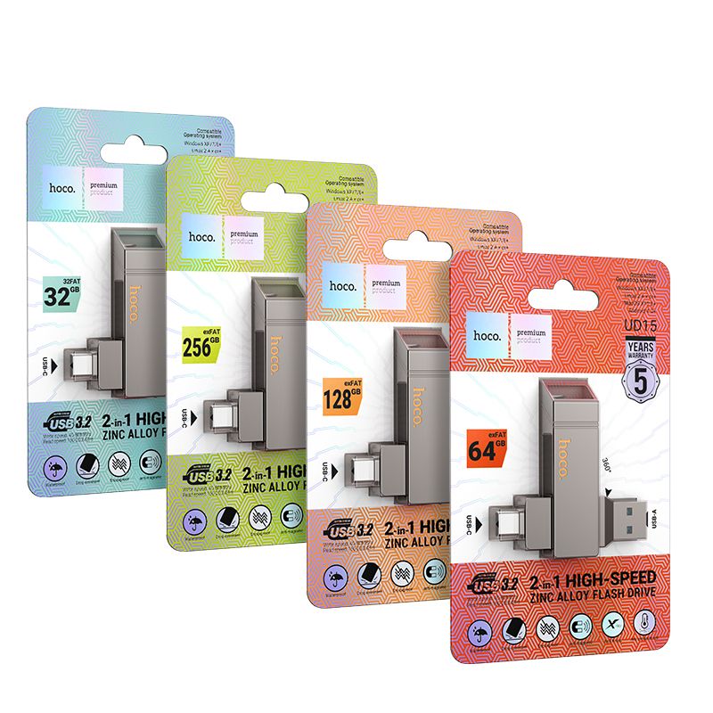Pendrive 128GB USB 3.2 (USB A + USB C) Hoco UD15 gray