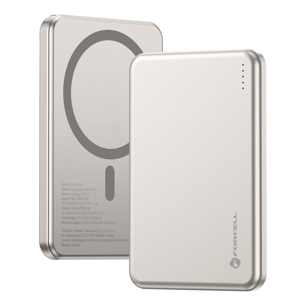 Powerbank compatible with MagSafe Forcell F-Energy Slim F5K9 QC4.0 PD3.0 15W 5000 mAh cloud dancer