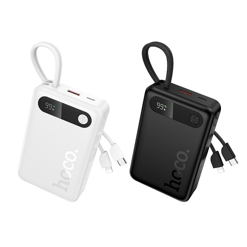 Powerbank 10000 mAh QC PD 2A 22,5W with built-in cables USB C + Lightning Hoco J171 Edge white