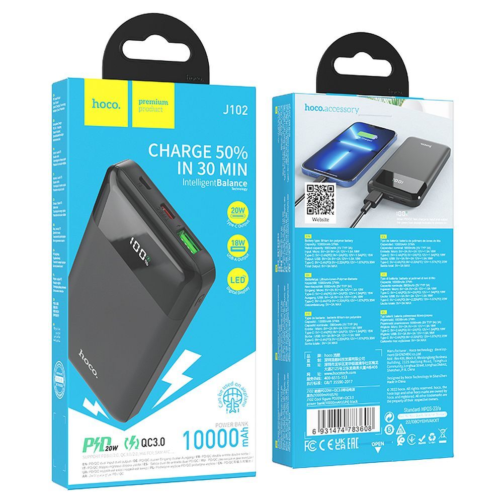 Powerbank Hoco 10000 mAh QC3.0 PD 3A 20W J102 black