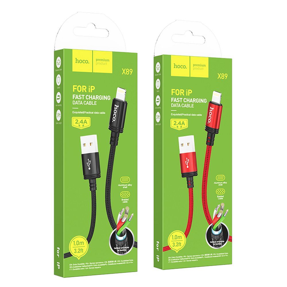 Kabel USB A do Lightning Hoco 2,4A 1 m X89 czarny
