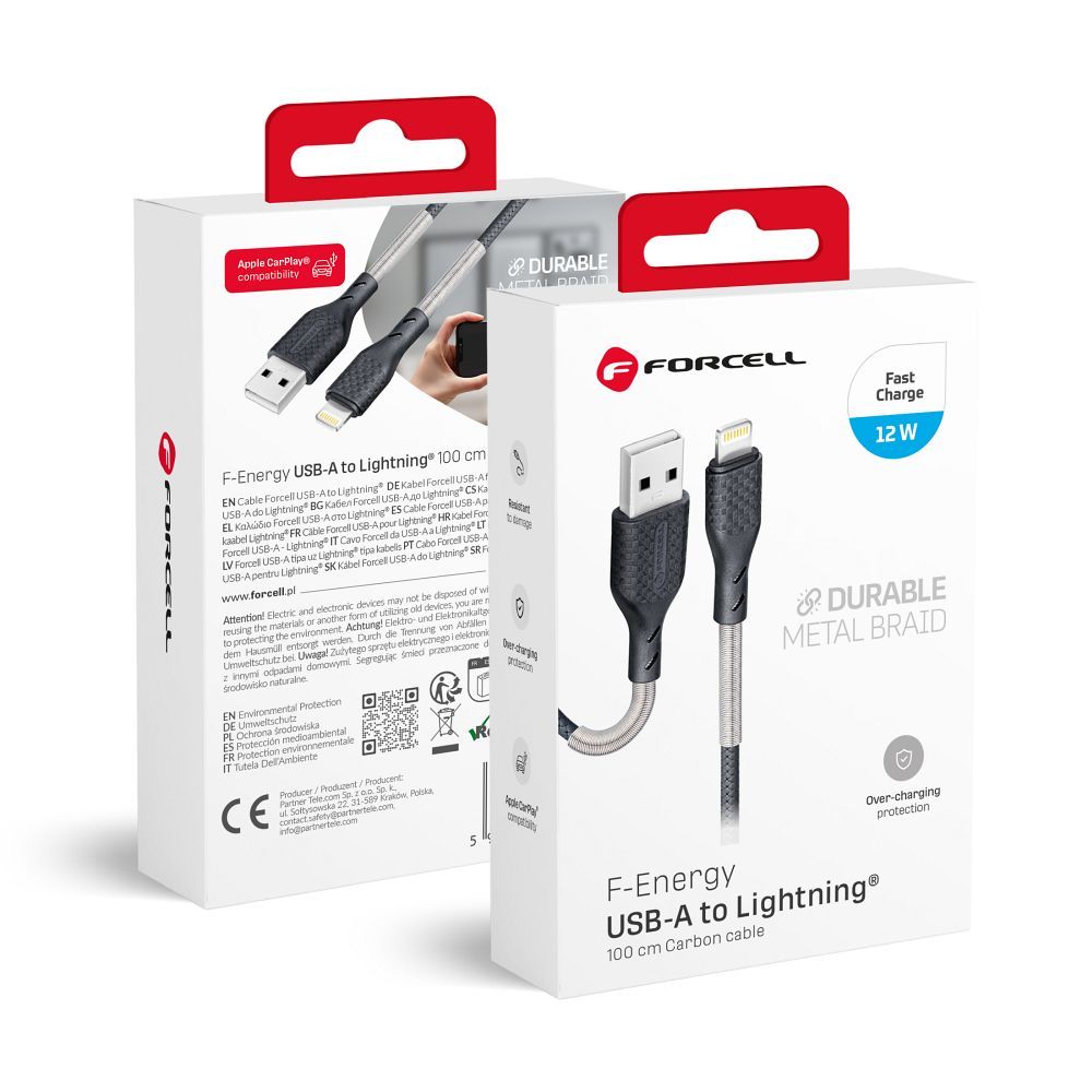 FORCELL F-ENERGY Carbon CB-01A cable USB A to Lightning 2,4A 12W 1 m black