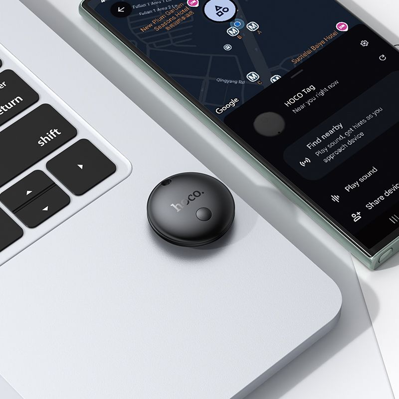 A Google „Find My Device” szolgáltatással kompatibilis Hoco E93A helymeghatározó, fekete