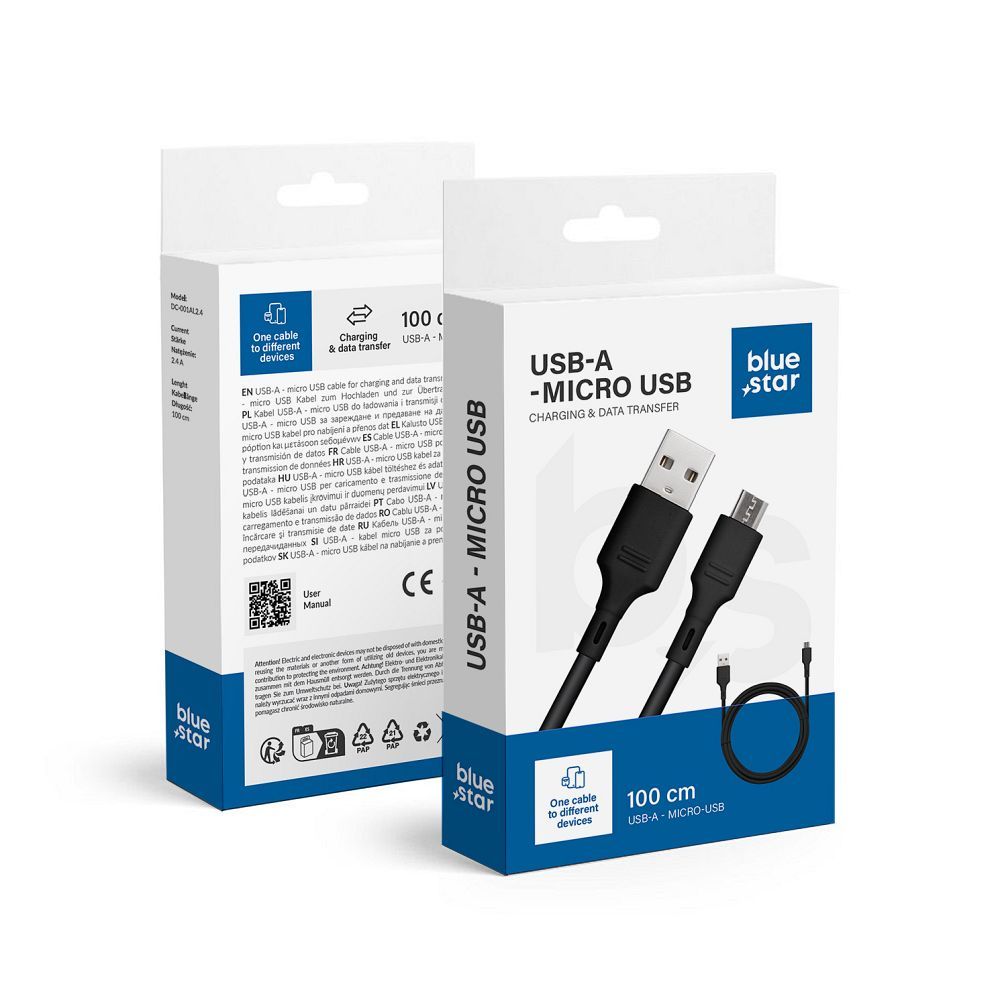 BLUE STAR cable 2A USB A to Micro USB DC-001AM2.0 1 m black