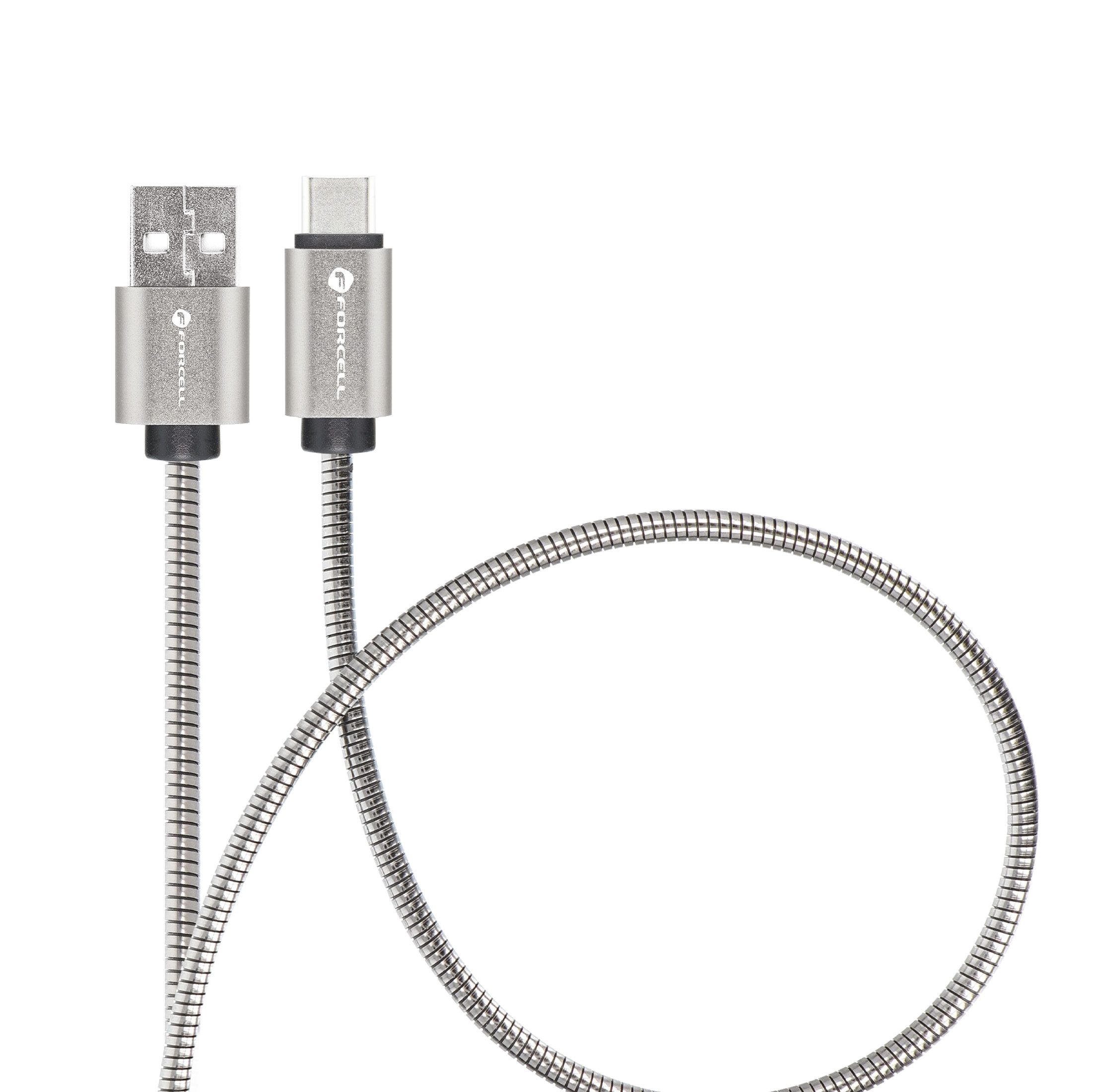 Kabel USB A do USB C Forcell F-Energy QC4.0 3A 66W Metal 2 m C234 srebrny