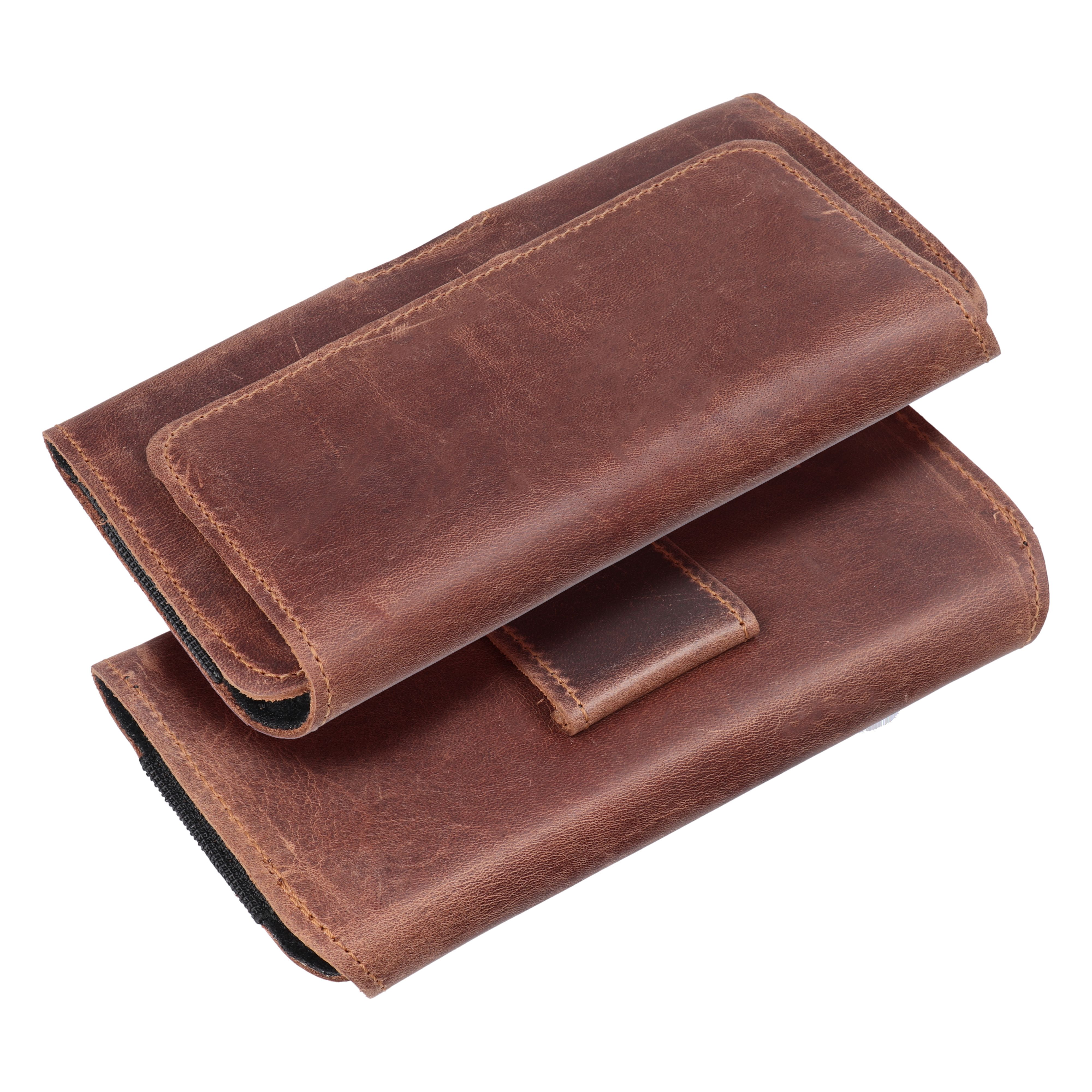 ROYAL Crazy Horse - Leather universal belt holster / brown - Size 2XL - for SAMSUNG A21s / S20 ULTRA / S21 ULTRA / A70 / A71 / XIAOMI REDMI 9 / HUAWEI P SMART PRO