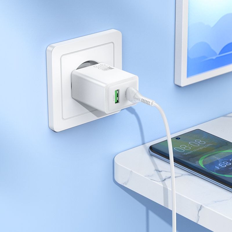 Phone charger Hoco USB A + USB C QC3.0 PD AFC 3A 30W + cable USB C to USB C N71 white