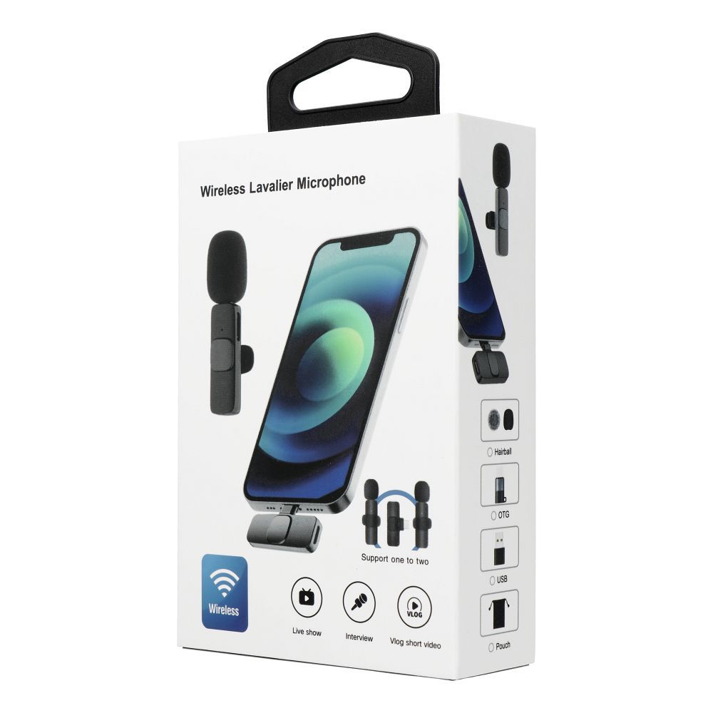 Mikrofon krawatowy bezprzewodowy Typ C podwójny (2 w zestawie) K1 biały