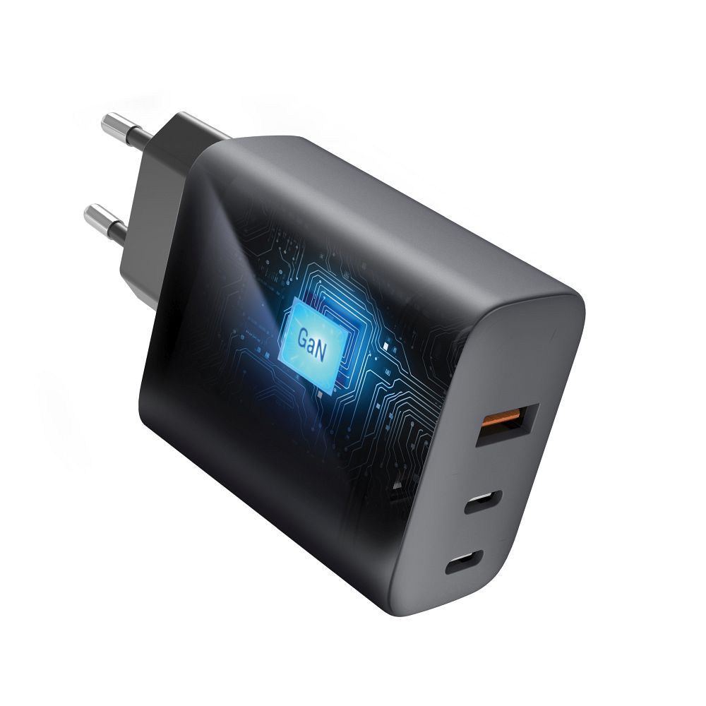 FORCELL F-ENERGY GaN VT-42B utazótöltő, 2 x Type-C + USB-A, PD, QC 4.0, 4 A, 65 W, szürke