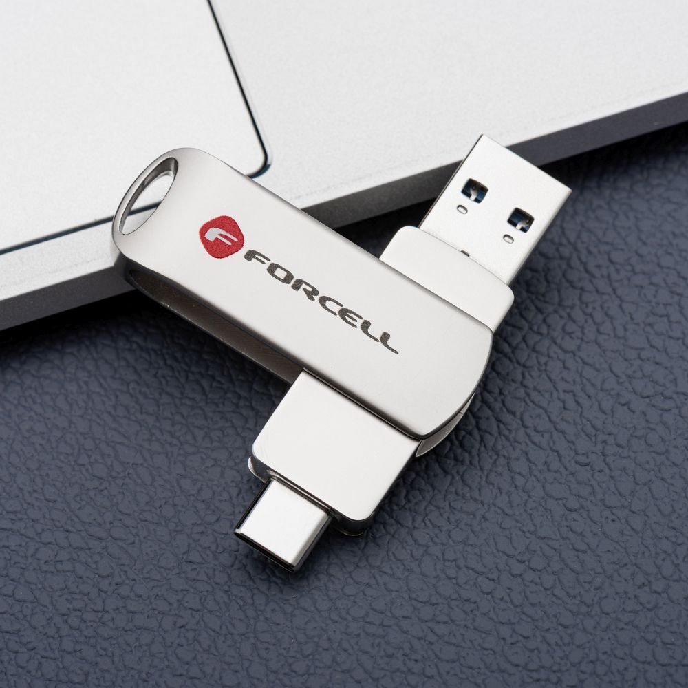 Pendrive 128GB USB 3.2 Gen 1 (USB A / USB C) Forcell F-Data Metal Duo silver