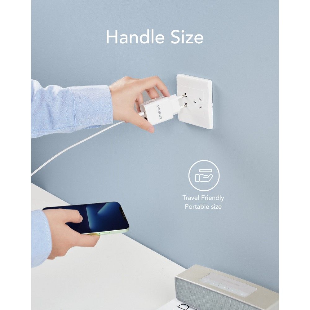 VEGER ładowarka sieciowa USB A + Typ C PD QC3.0 3A 30W VLS302U biała