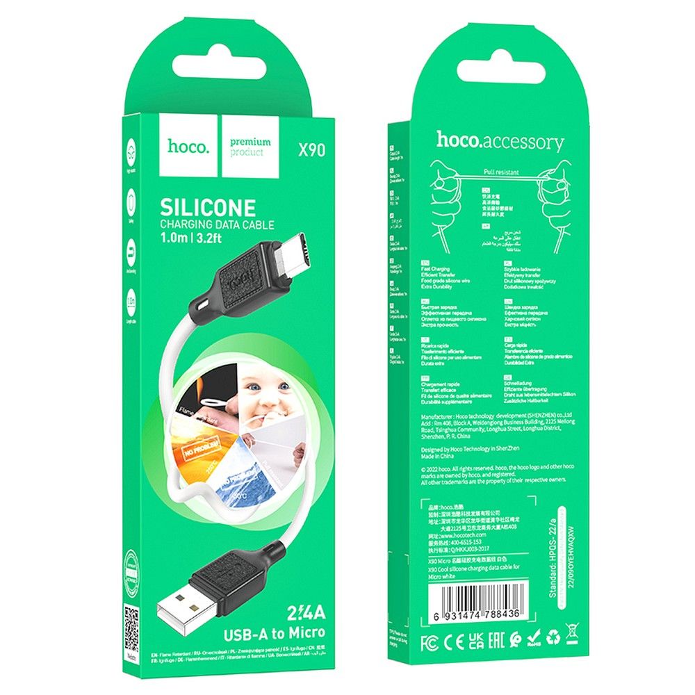 Kabel USB A do Micro USB Hoco 2,4A 1 m X90 biały