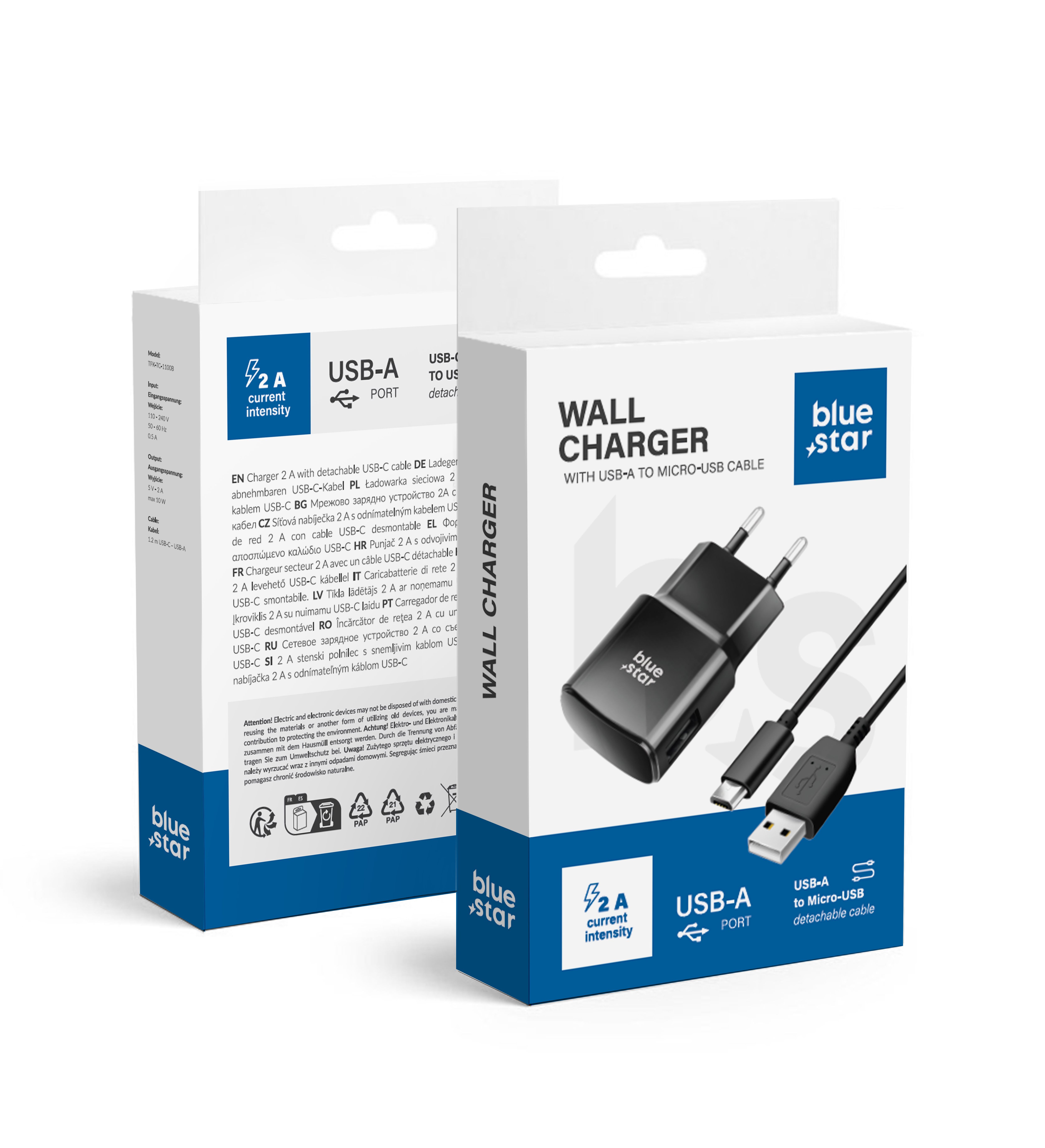 BLUE STAR travel charger 2A 10W USB A + cable USB A to Micro USB TFK-TC-1100B black